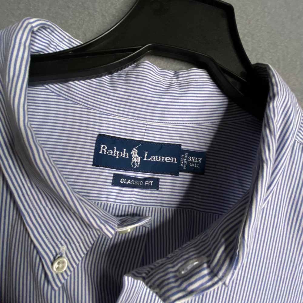 Ralph Lauren Classic Fit Blue Stripe Button Down Shirt Mens 3XLT Tall - Picture 5 of 8